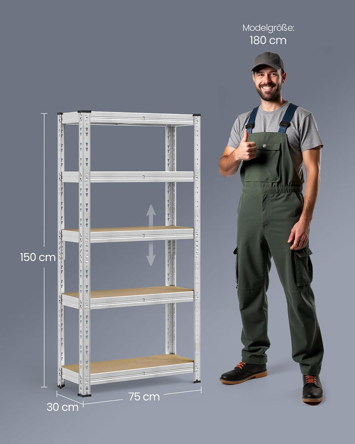SONGMICS Schwerlastregal, 2er Set, Kellerregal, 30 x 75 x 150 cm, bis 875 kg belastbar, einfache Mon