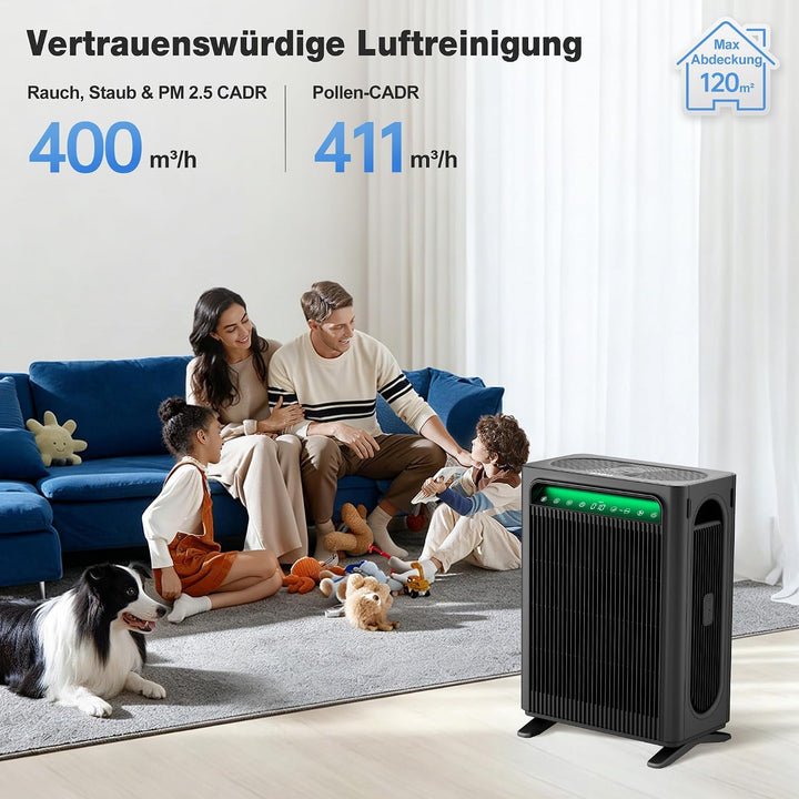 KNKA Luftreiniger Air Purifier APH4000, Doppelfilter-System, CADR 400m³/h, bis 120m², HEPA-Leistung