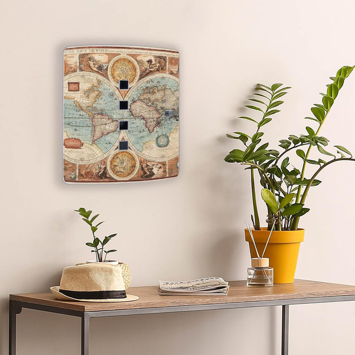 banjado® Design Schlüsselkasten aus Edelstahl Motiv Historische Weltkarte für 24x21,5x7cm Schlüssel