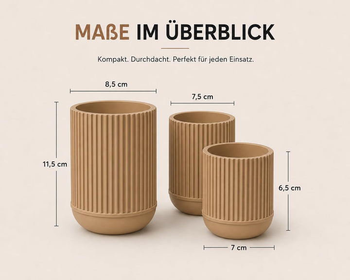 CABU Stiftehalter Beige 3er Set – Minimalistischer Schreibtisch Organizer – Multifunktionaler Stifte