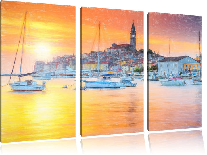 Pixxprint Kroatische Hafenstadt als Leinwandbild/Grösse: 3 Teilig (120x80 cm) cm/Wandbild/Kunstdruck