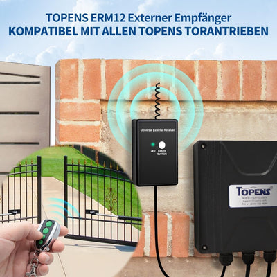 TOPENS ERM12 Universal Externer Empfänger und Fernbedienung Set für Automatischer Torantrieb Garagen