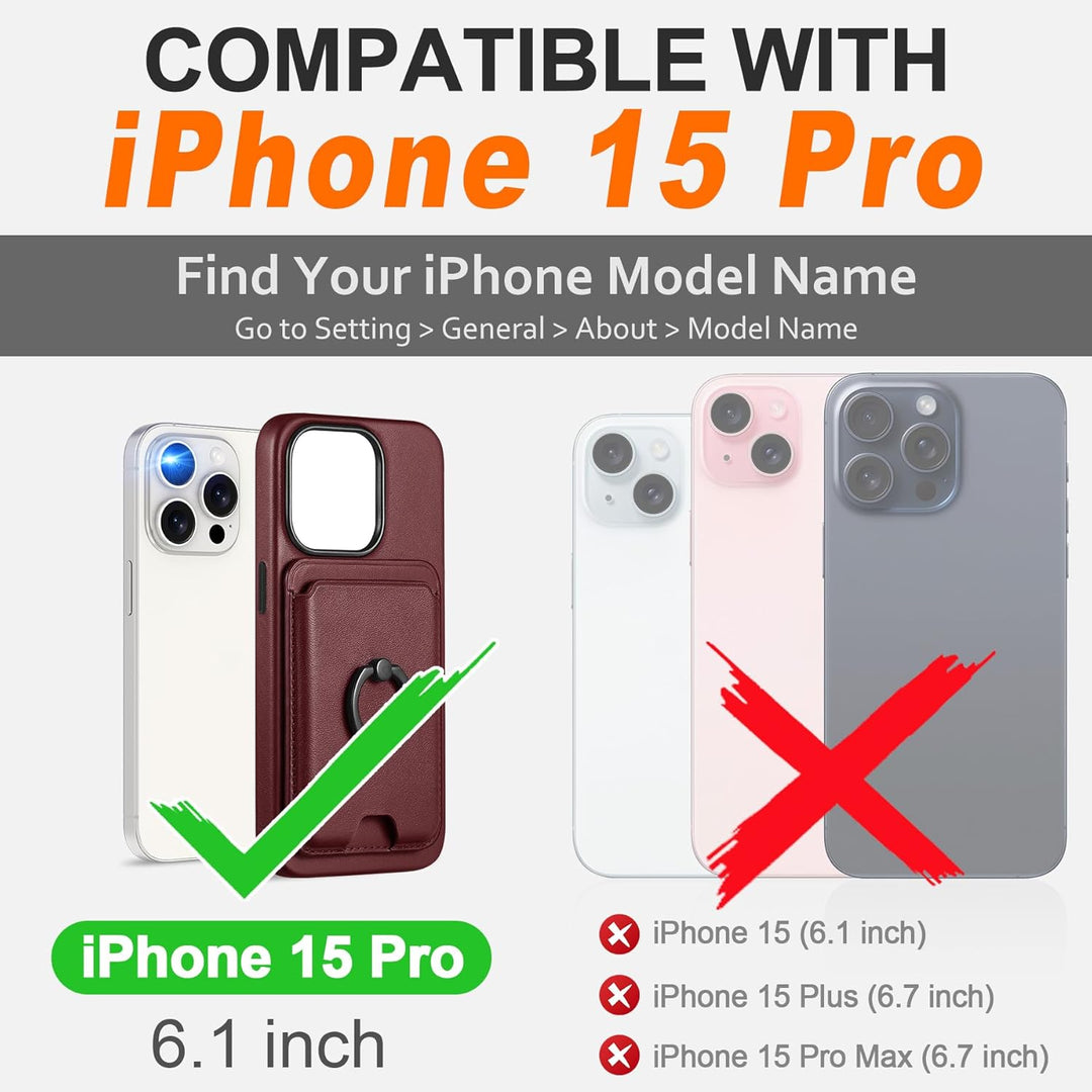 SHIELDON Hülle für iPhone 15 Pro Handyhülle Handy Kartenhalter [Echtleder] [2-IN-1 ] [Kabellos Aufla