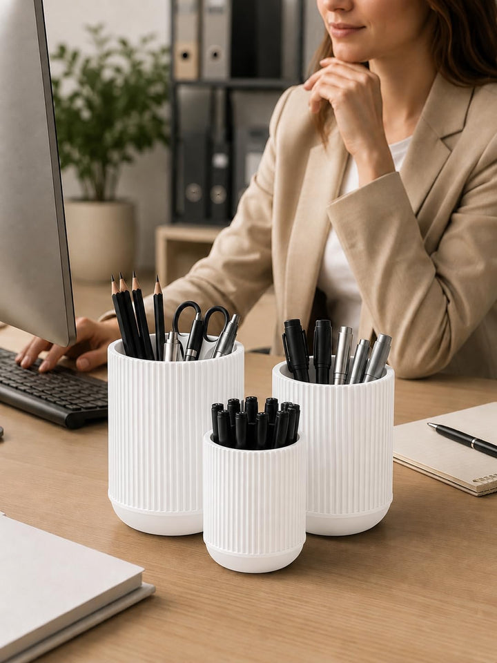 CABU Stiftehalter Weiss 3er Set – Minimalistischer Schreibtisch Organizer – Multifunktionaler Stifte