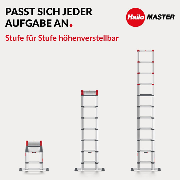 Hailo T100 FlexLine Sicherheits-Teleskopleiter - ausziehbare Leiter aus Aluminium mit bis zu 11 Stuf