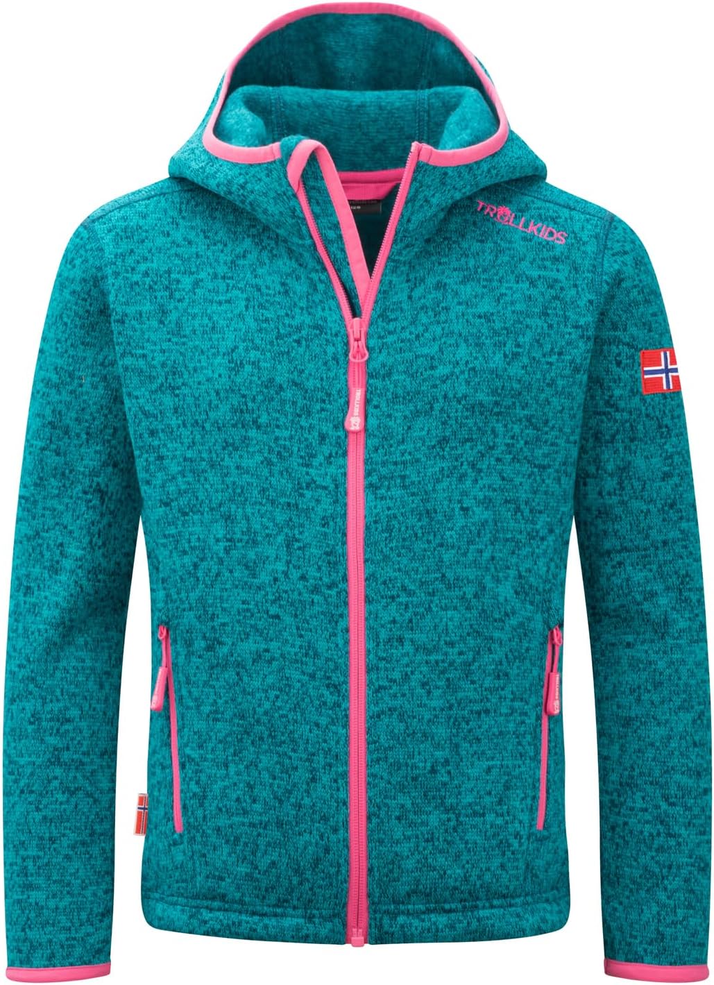 Trollkids Jondalen XT Mädchen Kapuzen Fleecejacke 92 Dark Turquoise/Light Magenta, 92 Dark Turquoise