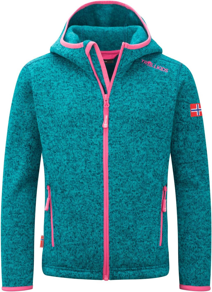 Trollkids Jondalen XT Mädchen Kapuzen Fleecejacke 92 Dark Turquoise/Light Magenta, 92 Dark Turquoise