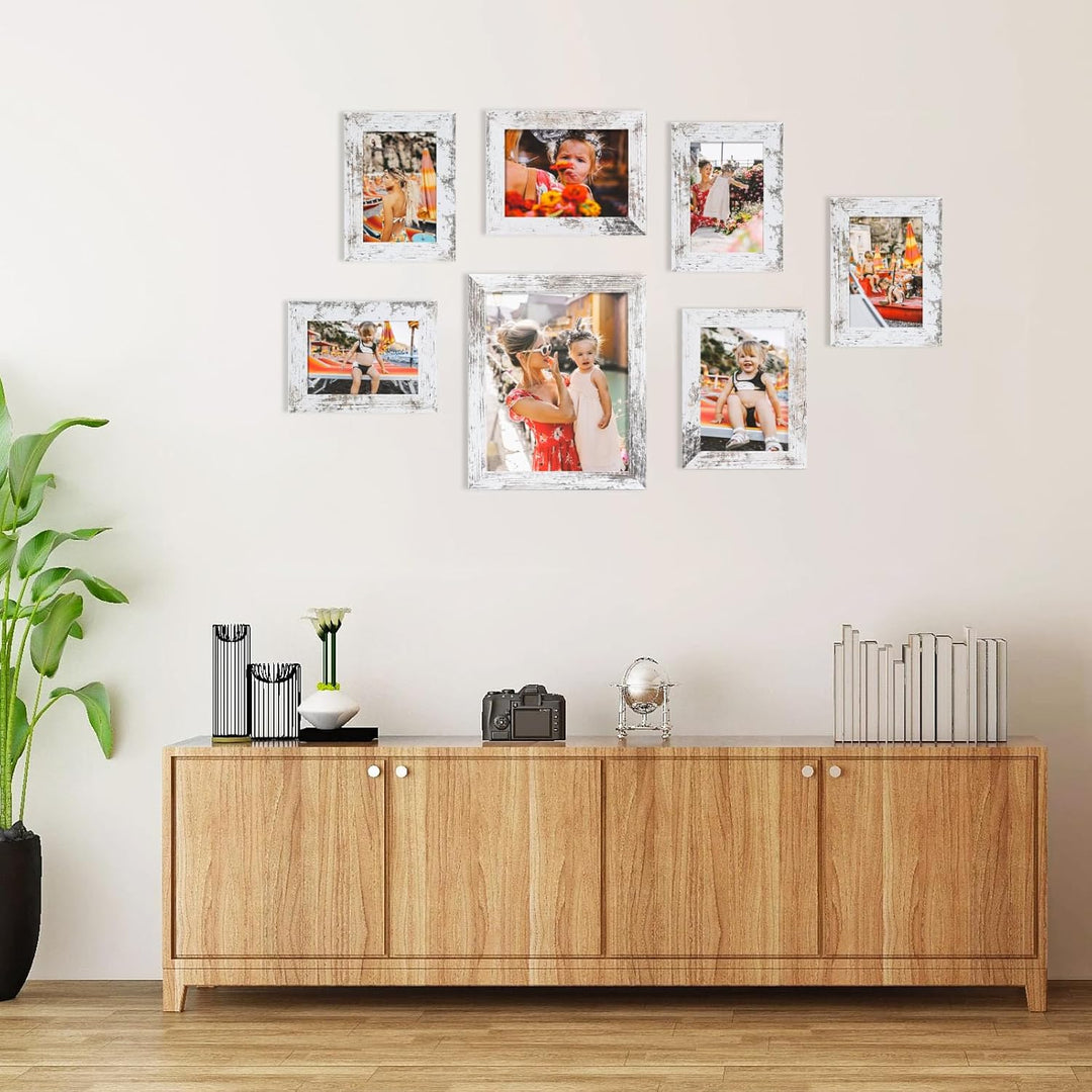 Vintage-Weiss Bilderrahmen 10x15 CM 7er-Set, Vintage-Stil ideal für Wand- und Tischaufstellung im Wo