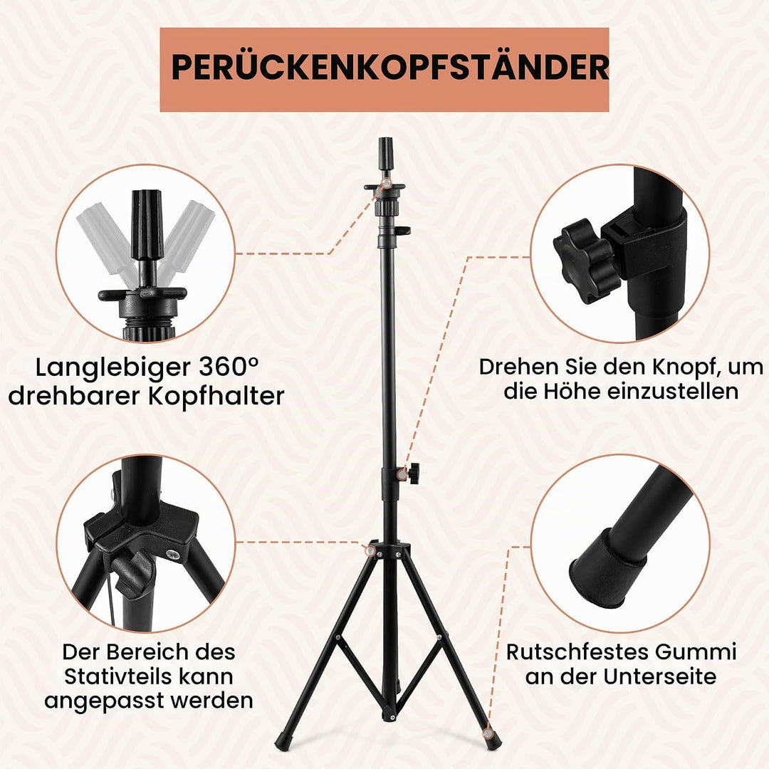 xnicx 23" Perückenkopf und Perückenständer Set,Perückenständer mit Perückenkopf, Wig Staand für Perü