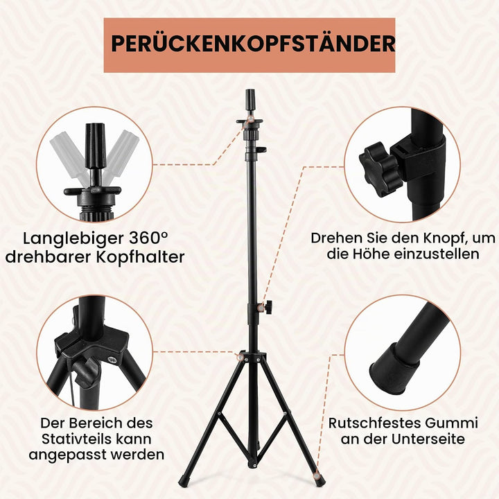 xnicx 23" Perückenkopf und Perückenständer Set,Perückenständer mit Perückenkopf, Wig Staand für Perü