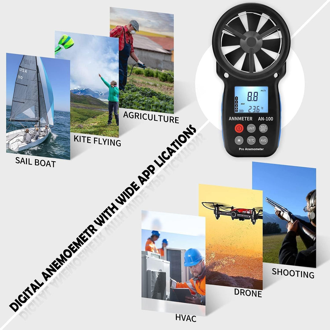 AIOMEST AI-100 Digital Anemometer, Windmesser Windmessgerät Handheld, Windmesser CFM Wind Speed Mete