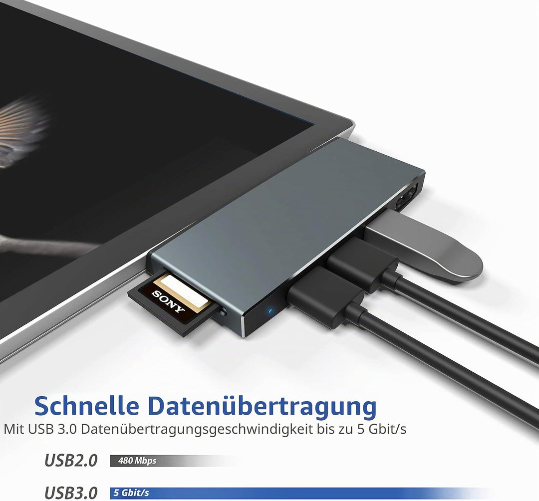 Cateck Microsoft Surface Pro USB Hub Docking Station, Aluminium Surface Pro 4/5/6 USB 3.0 Hub Adapte