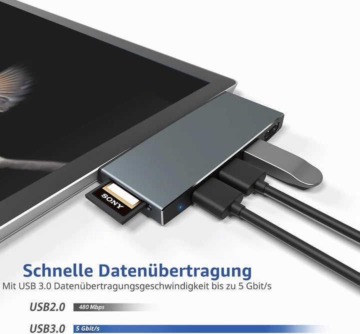 Cateck Microsoft Surface Pro USB Hub Docking Station, Aluminium Surface Pro 4/5/6 USB 3.0 Hub Adapte