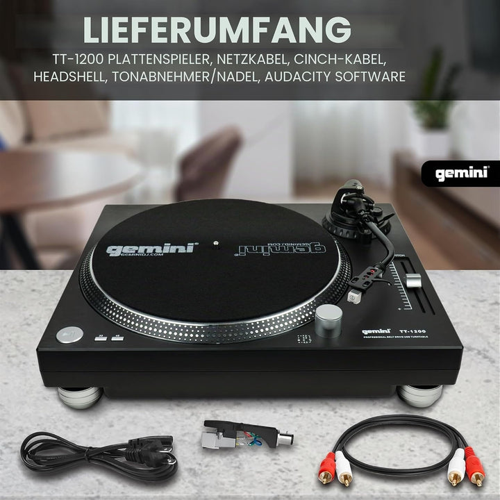 Gemini TT-1200 Plattenspieler mit 3 Geschwindigkeiten und USB-Schnittstelle