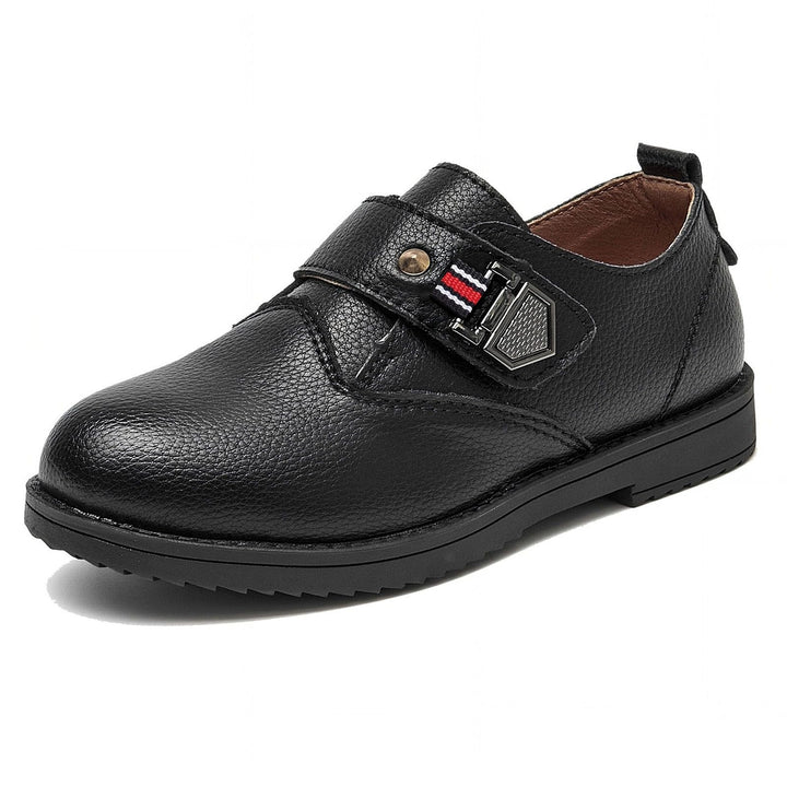 DADAWEN Anzugschuhe für Kinder Jungen Klettverschluss Halbschuhe Schule Uniformschuhe, 33 EU Schwarz