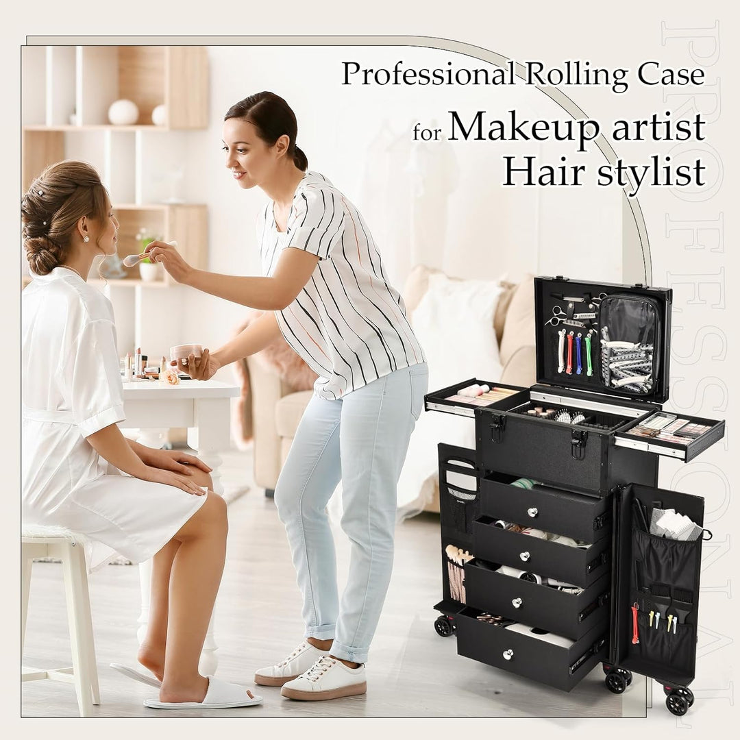 Kosmetik Trolley Kosmetikkoffer Friseurkoffer mit 4 Schubladen Make up Koffer Gross Schminkkoffer Na