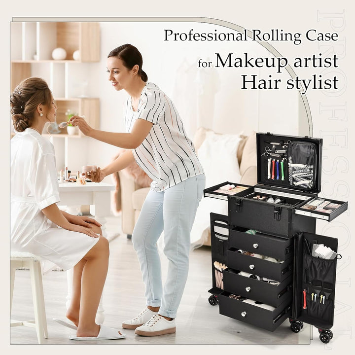 Kosmetik Trolley Kosmetikkoffer Friseurkoffer mit 4 Schubladen Make up Koffer Gross Schminkkoffer Na