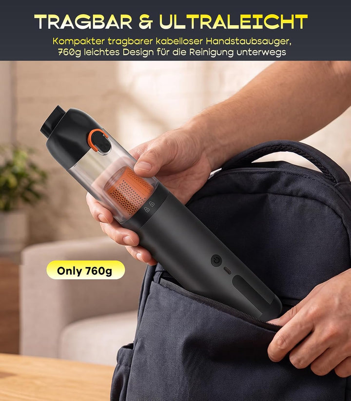 Handstaubsauger Akku 4-in-1, Mini Autostaubsauger Stark mit 20000 PA Saugkraft und 2 Saugstufen, USB