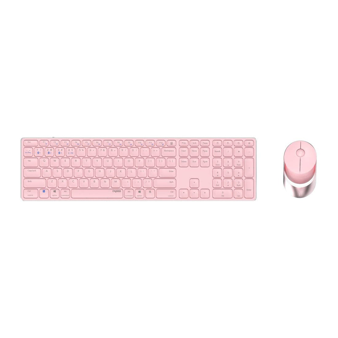 Rapoo 9850M kabelloses Tastatur-Maus Set Wireless Deskset 1600 DPI Sensor wiederaufladbarer Akku fla
