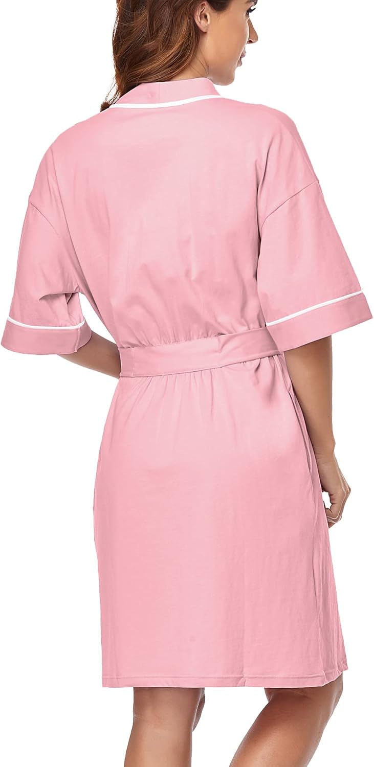 COLORFULLEAF 100% Baumwolle Bademantel Damen Kurz Morgenmantel Leicht Knielang Kimono Saunamantel Na