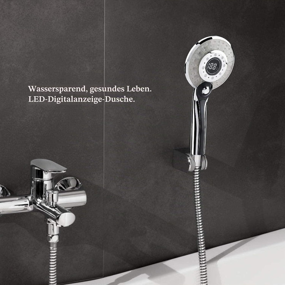 Duschkopf Led, 3 Farben Farbwechsel Temperaturregelung, Digitales LCD-Display, Handbrause mit Digita