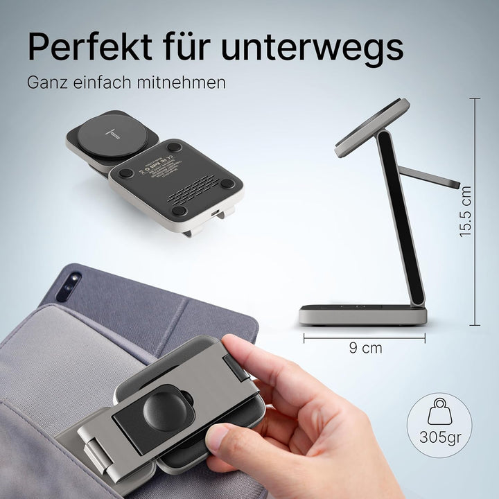 3-in-1 MagSafe Ladegerät – hochwertiges Aluminium – Kabelloses Ladegerät für iPhone, Apple Watch und
