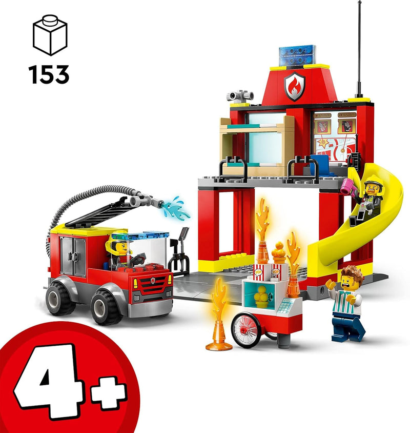 LEGO City Feuerwehr Feuerwehrstation und Löschauto, Lernspielzeug für Kinder ab 4 Jahren & City Feue