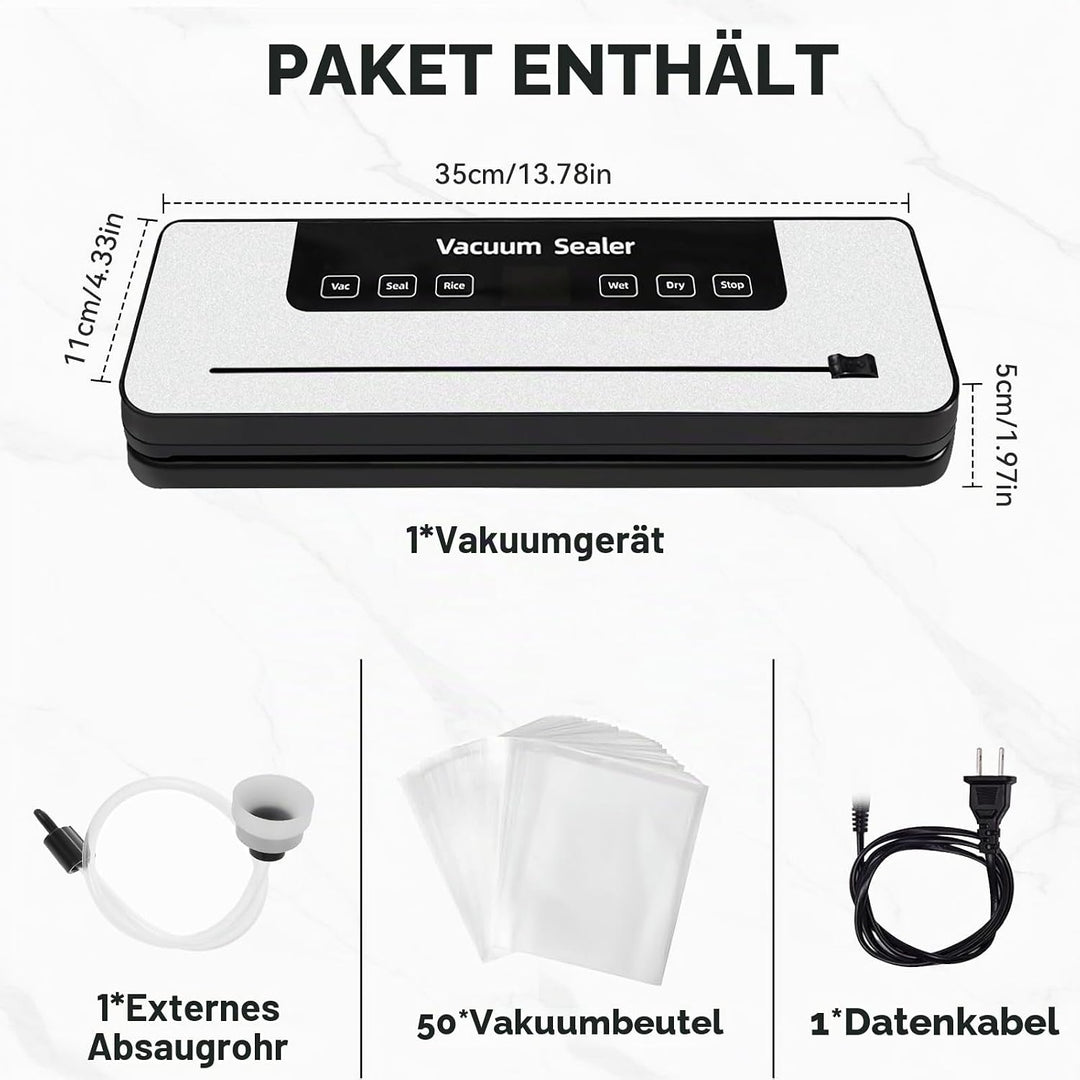 6-in-1 Vakuumiergerät,inkl. 40 Vakuumier-Beutel,Externer Absaugschlauch,Lebensmittel Vakuumierer mit