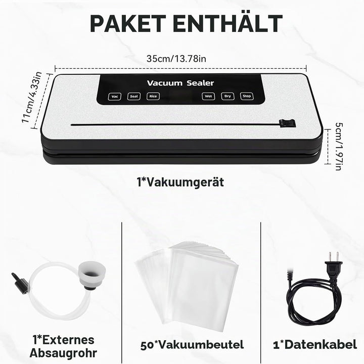6-in-1 Vakuumiergerät,inkl. 40 Vakuumier-Beutel,Externer Absaugschlauch,Lebensmittel Vakuumierer mit
