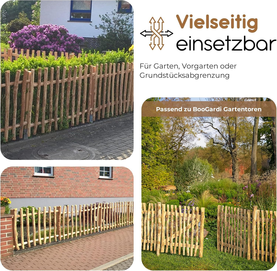 BooGardi Zaunelement Haselnuss · 144 Grössen · 50 x 90 cm (7-9 cm) · Staketenzaun Bausatz für Latten