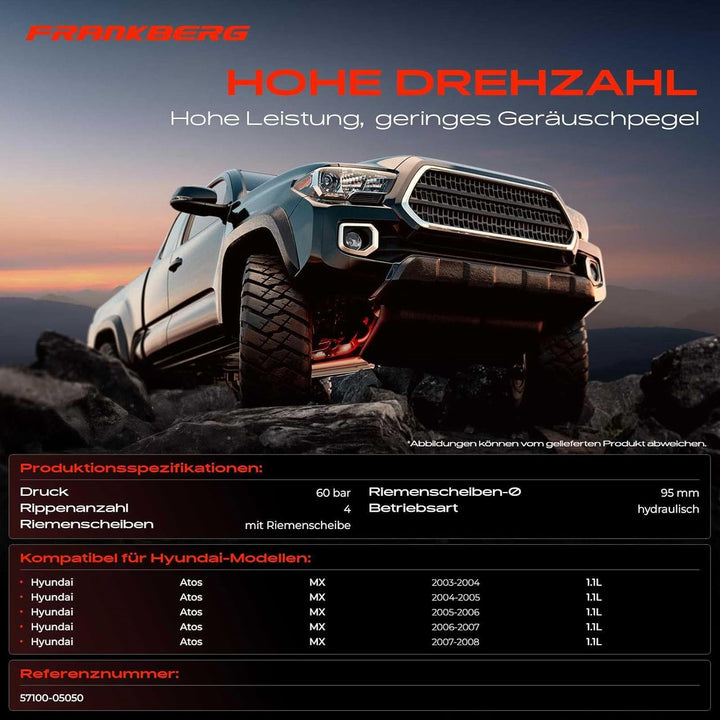 Frankberg Servopumpe Hydraulisch Lenkung mit Riemenscheibe Kompatibel mit Atos MX 1.1L 2003-2008 Rep