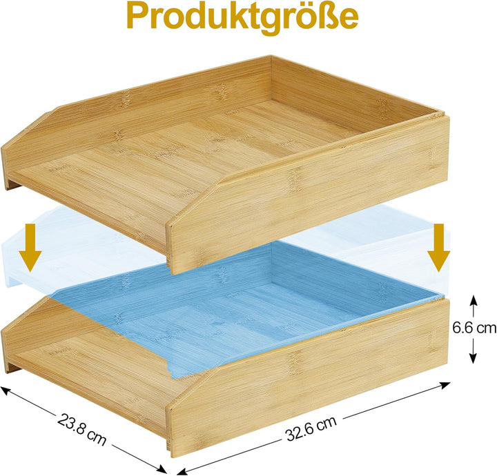 Briefablage Holz 2er Set,Ablagefächer stapelbar, Schreibtisch-Organizer für A4-Dokumente, naturholzf
