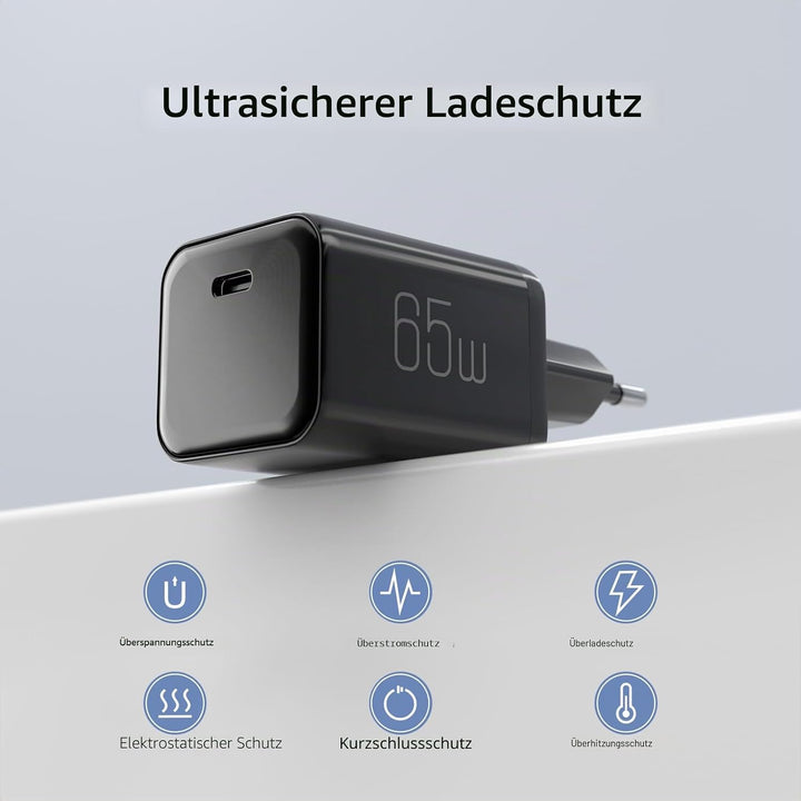 2 Stück 65W USB C Ladegerät Netzteil GaN Fast USB PD Charger Adapter Handy Schnellladenetzteil Steck