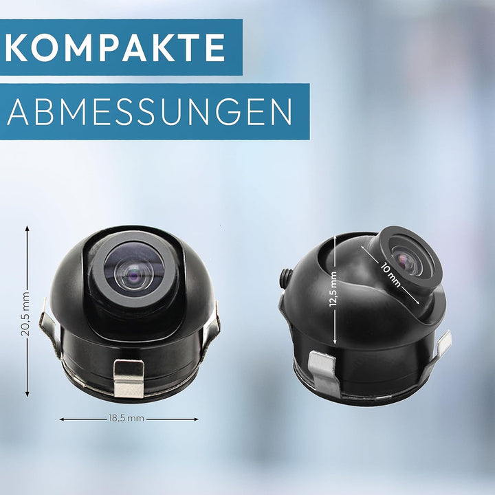VSG24 Mini Rückfahrkamera Pilot, Kleine Kamera inkl. Verlängerungskabel, Distanzlinien-Anzeige, Flex