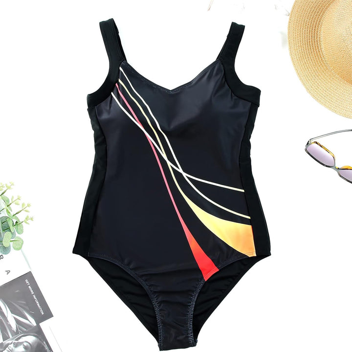 SUGSHYN Badeanzug Damen Bauchweg Bademode Push Up Einteiler Badeanzug Sport Swimsuits Monokini Schwa