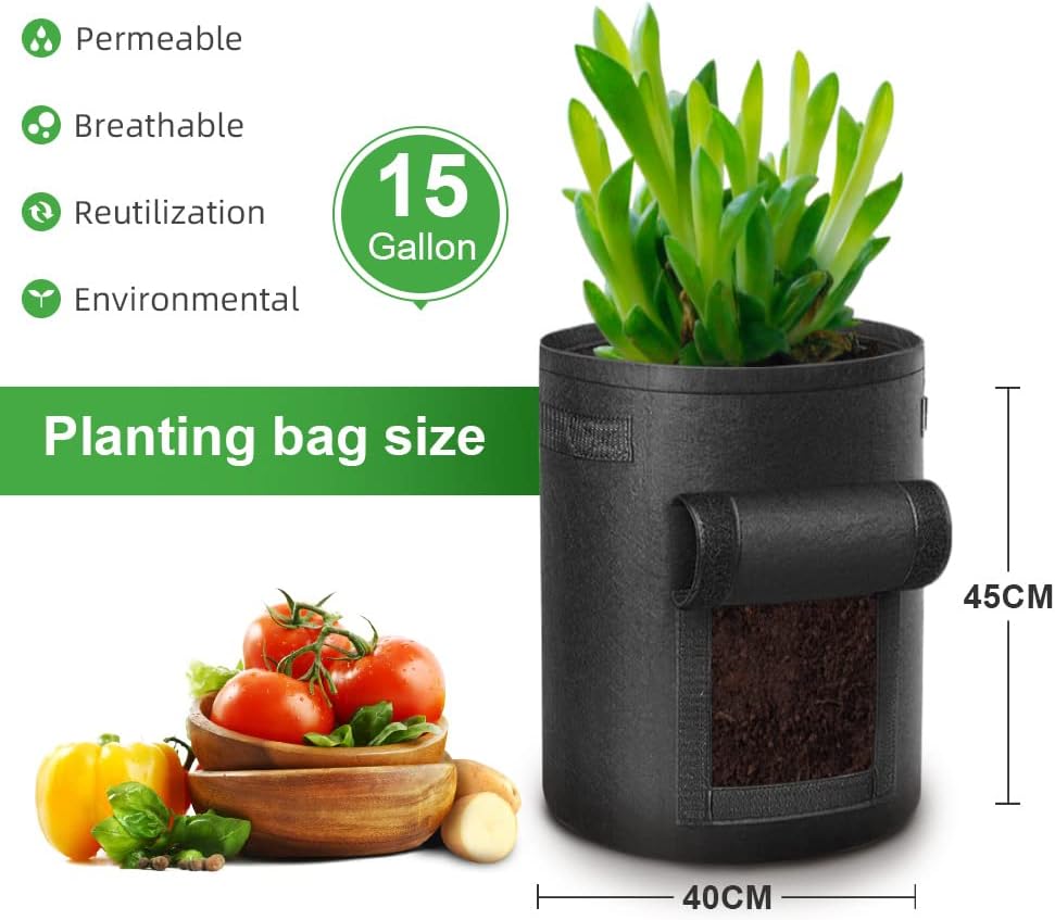 LITLANDSTAR Potato Grow Bag, 5-Pack 15 Gallonen Vegetable Grow Plant Bags mit Sichtfenster und Griff