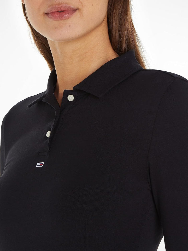 Tommy Jeans Damen Langarm Poloshirts S Schwarz, S Schwarz