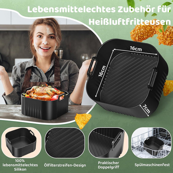 Airfryer Zubehör für Chefman 3,75 l, Tefal Easy Fry Compact 3 L, Philips Essential 4,1L, 11 Stück He