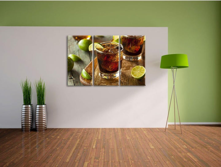 Pixxprint Erfrischender Cuba Libre als Leinwandbild | Grösse: 3 Teilig (120x80) | Wandbild| Kunstdru