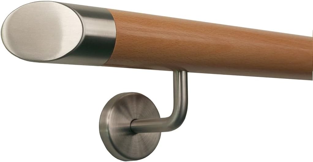 TIBU Buche Geländer Handlauf Treppe Holz Griff gew. Edelstahlhalter, Länge 30 - 500 cm aus einem Stü