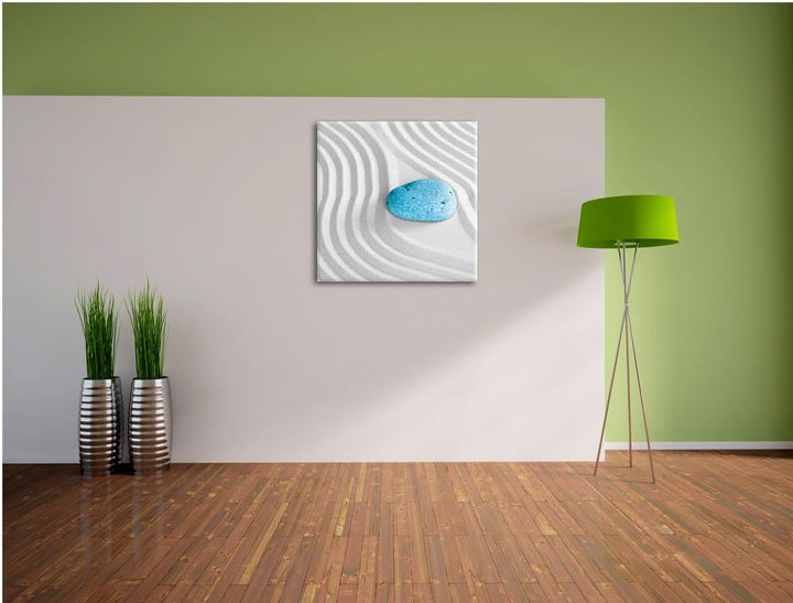 Pixxprint EIN Stein im Sand mit Wellenmuster als Leinwandbild Quadratisch| Grösse: 70x70 | Wandbild|