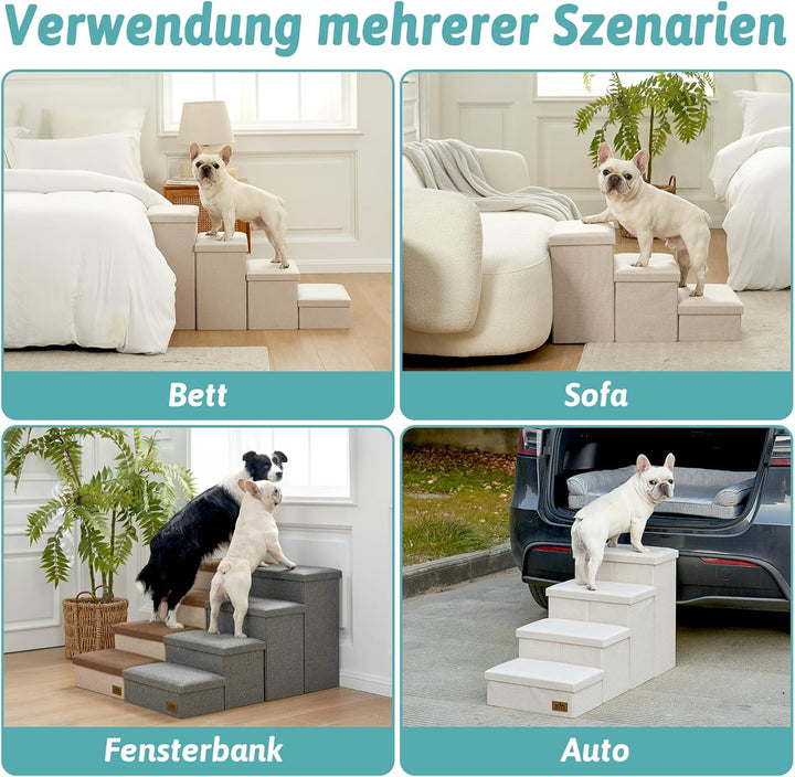 Hundetreppe für Kleine Hunde mit Stauraum, Breite Haustiertreppe Faltbare für Bett und Couch, Hunder