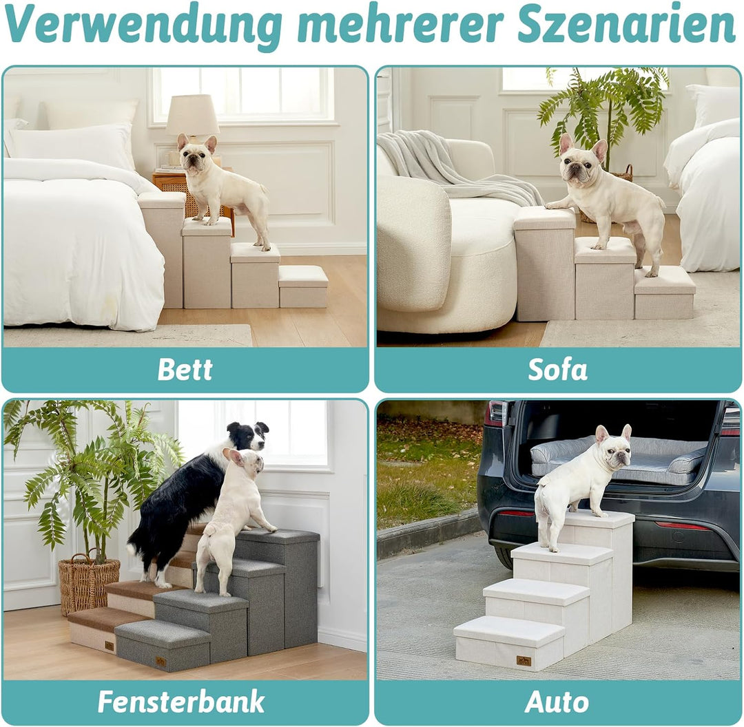 Hundetreppe für Kleine Hunde mit Stauraum, Breite Haustiertreppe Faltbare für Bett und Couch, Hunder