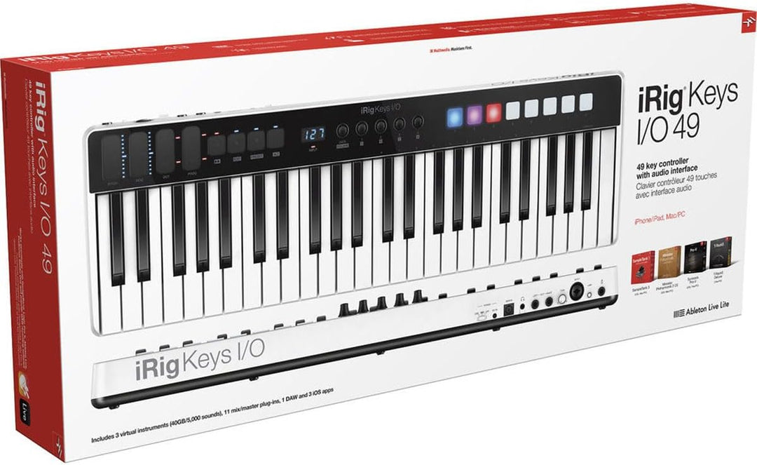 IK Multimedia iRig Keys I/O MIDI 49 - MIDI-Tastatur, tragbare Klaviertastatur, für Mac, iPhone und i