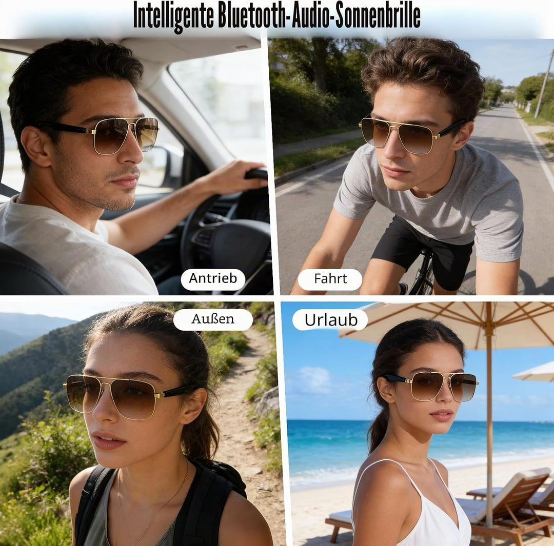 Bluetooth Audio Sonnenbrille mit UV400 Polarisationsgläsern, Open-Ear-Lautsprechern & Mikrofon,Smart