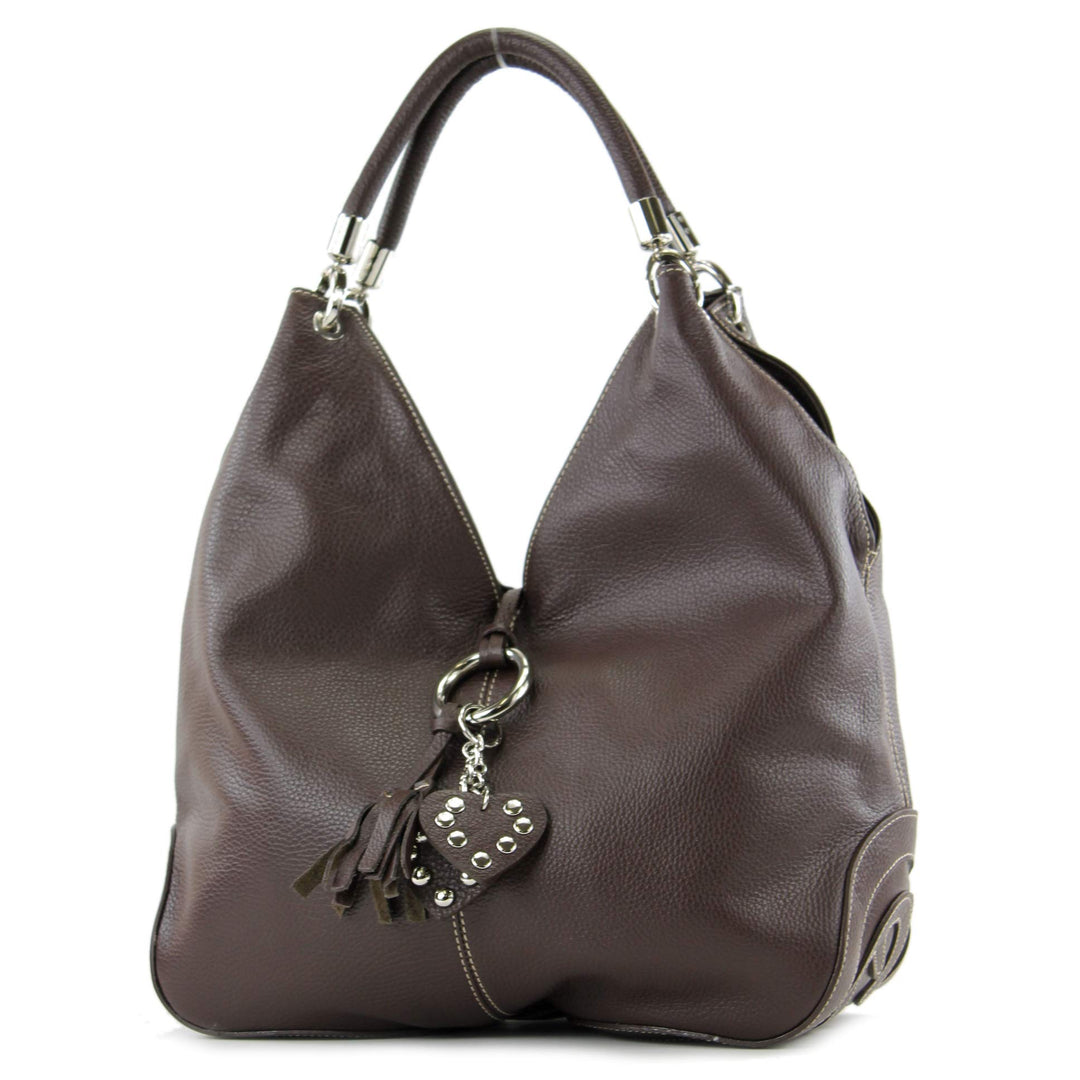 modamoda de - 330 - ital. Leder Damen Schultertasche Large Dark Chocolate, Dark Chocolate