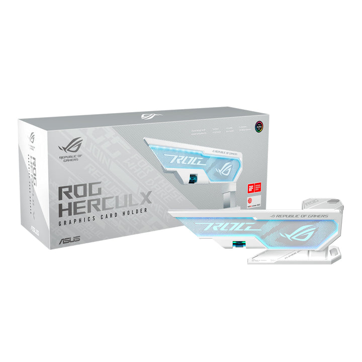 ASUS ROG Herculx Grafikkartenhalter White (Stützhöhe 72-128 mm, integriertes 3D-ARGB-Element, Aura S