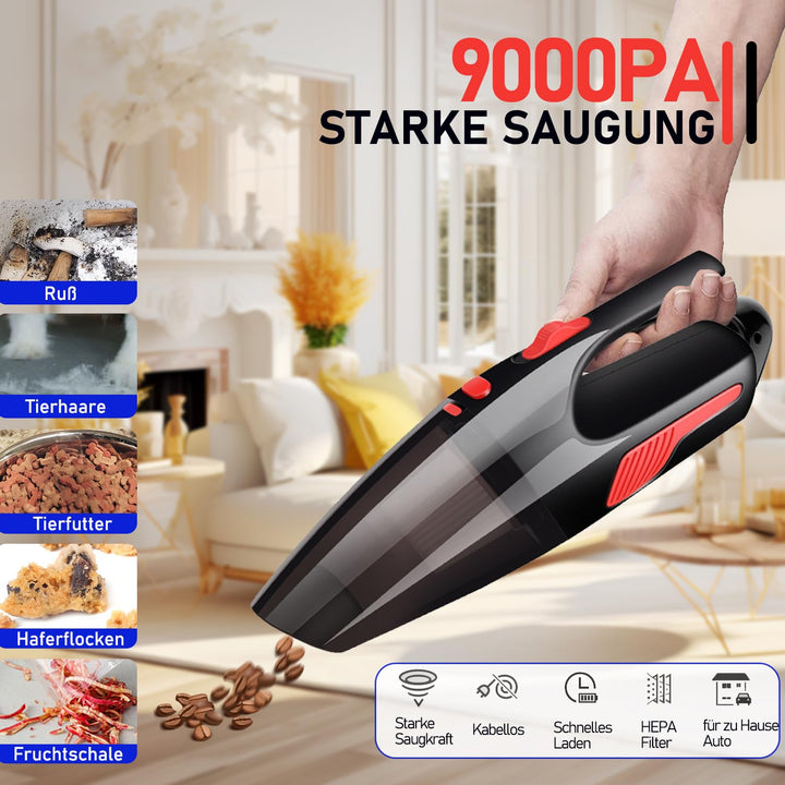 Handstaubsauger Akku 20000Pa,Kabelloser Autostaubsauger Starke Saugkraft &amp; HEPA-Filter &amp; 3 Düsen Min