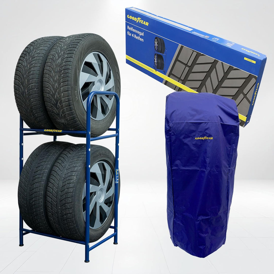Goodyear Reifenregal für 4 Reifen, platzsparende Aufbewahrung, höhenverstellbar, 2 Ebenen, Tragkraft