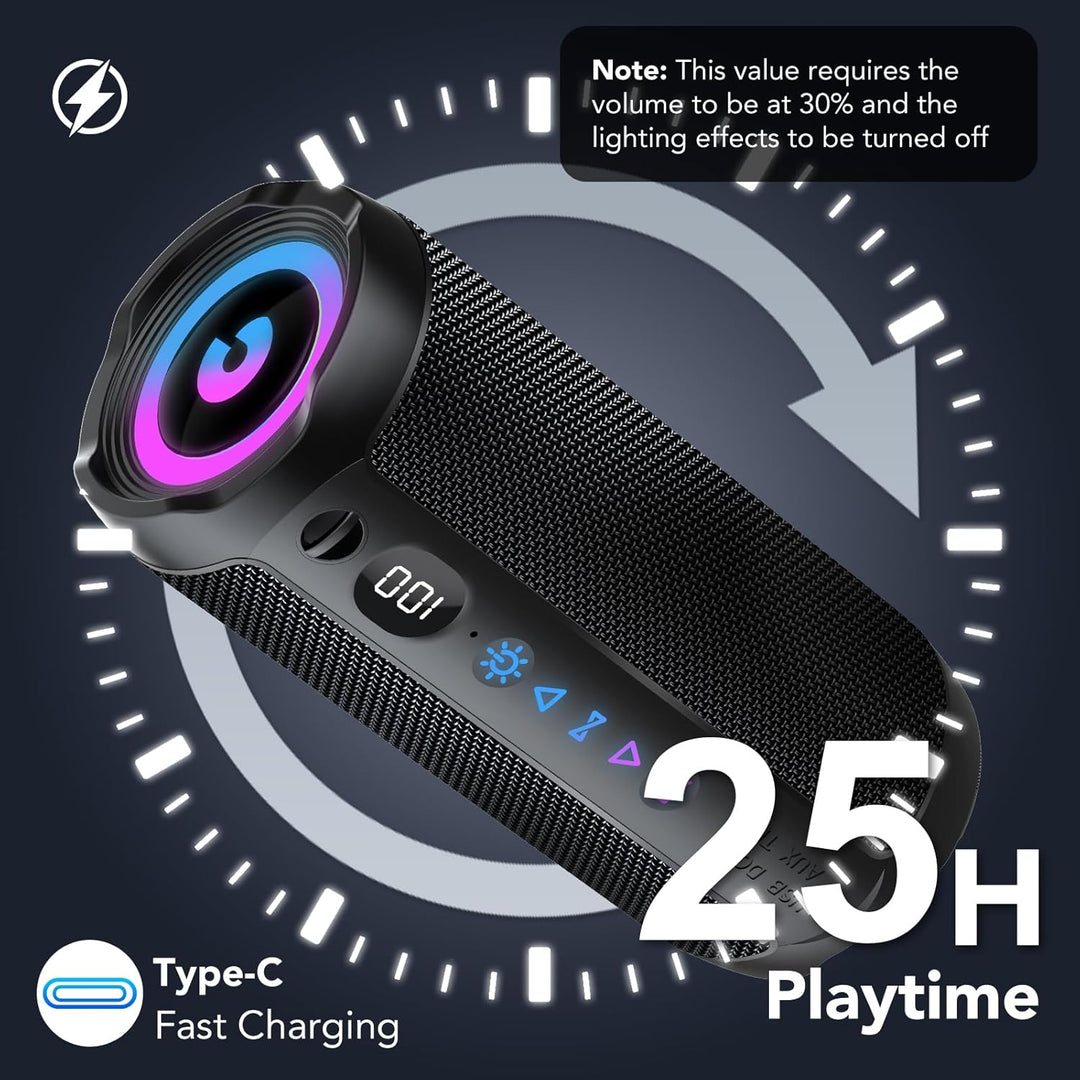 coioc Bluetooth Lautsprecher mit Licht, Bluetooth 5.4 Musikbox,25W Dual Lautsprecher, LED Anzeige &